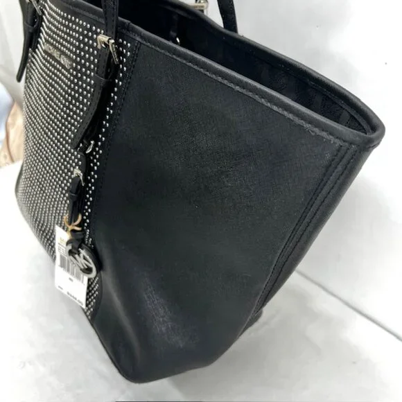 New $348  MICHAEL KORS BLACK STUD LARGE LEATHER TOTE SHOULDER BAG With Scarf (4) - Picture 10 of 13